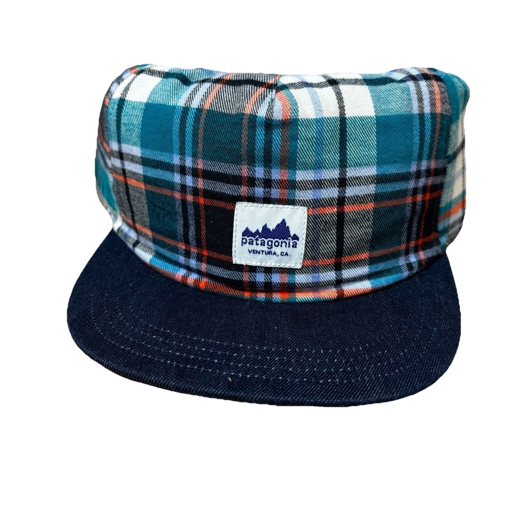 Patagonia Range Cap Hat Blue Plaid One Size Flannel Snapback Baseball Ventura